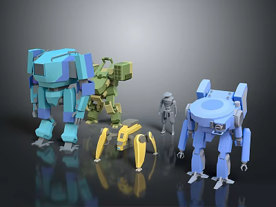 Mechanical Robot Characters With Different Colors And Various Designs Including Spider Like Model 3d model