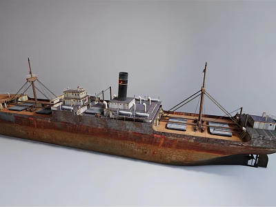 Rusty Ship Model With Detailed Structures And Masts 3d model