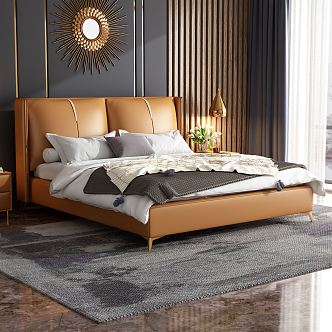 Modern background double bed 3d model