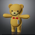 Yellow Bear Toy With Red Bow Tie And Chest Label On Dark Background
