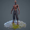 Alien Monster Character with Rough Skin Texture Sunken Face and Exposed Chest Veins