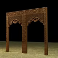 Wooden Carved Panels With Intricate Traditional Arch And Scroll Patterns