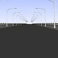 Modern Landscape Bridge with Street Lamps White Railing and Arched Design Over Green Grass