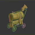 Children's Yellow Toy Cart With Barrel Design And Wheels For Play