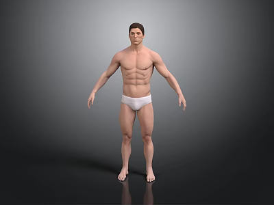 Shirtless Muscular Man With Toned Physique In White Underwear On Grey Background 3d model