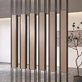 Modern Interior Room Divider With Wooden And Metal Vertical Slats Design
