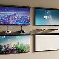 Projection Monitoring Setup With Multiple Screens And Projector Devices For Office Use