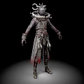 Man in Distressed Ornate Costume With Tentacle Headpiece Metal Chains and Dark Fantasy Design