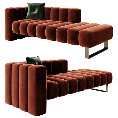 Modern Brown Velvet Sectional Sofa With Modular Design And Metal Legs 3d model