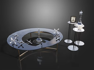 Modern Glass Top Coffee Table With Metal Legs And Decorative Side Tables 3d model