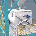 Industrial Concrete Mixing Plant With Multi Layer Structure Yellow Railings And Mixing Drum
