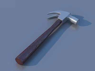 Sturdy Claw Hammer With Brown Wooden Handle For Home Daily Use 3d model