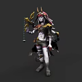 Fantasy Warrior Character With Beast Horns And Ornate Staff In Tribal Attire