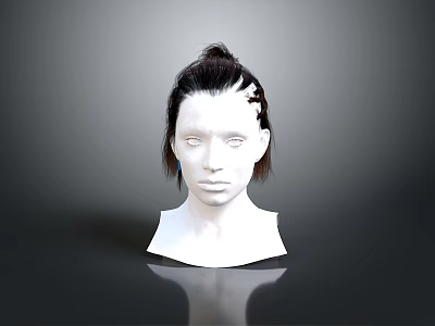 Detailed Game Movie Character 3D Head Model With Top Knot Hairstyle On Dark Background 3d model