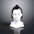 Detailed Game Movie Character 3D Head Model With Top Knot Hairstyle On Dark Background