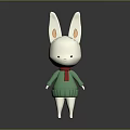 White Cartoon Rabbit Wearing Green Sweater And Red Scarf On Gray Background