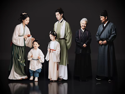 Many people 2D costume characters Song Dynasty family costume family costume family ancient family 3d model