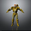 Man With Red Hair Wearing Futuristic Yellow Armor And Back Weapon