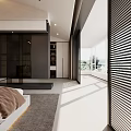 Modern Bedroom Interior Design With Stylish Headboard Warm Lighting Soft Rug And Striped Wall Decor