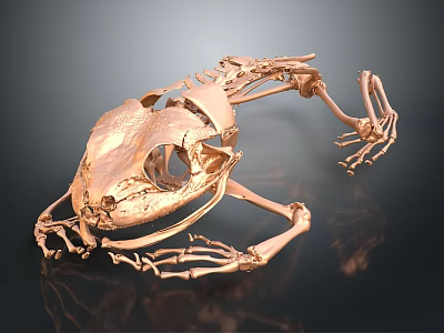 Detailed Golden Frog Skeleton Anatomical Model Featuring Organs And Hair Structures 3d model