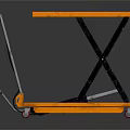 Orange Hydraulic Lift Table Cart With X Shaped Frame Wheels And Handle 3d model