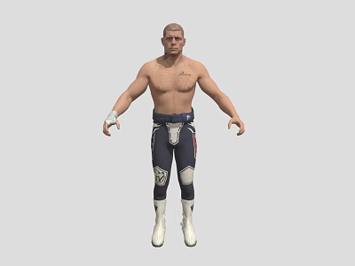 Shirtless Man With Tattoos Wrist Wraps Wearing Dark Tight Pants White Patterns And White Boots 3d model