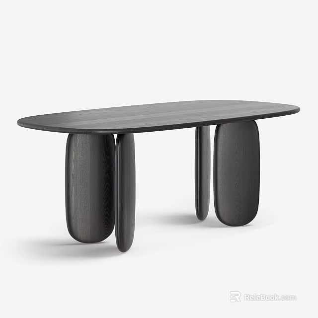 Modern Oval Shaped Wooden Dining Table With Unique Solid Wood Leg Design 3d model