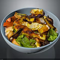 Healthy Fresh Grilled Chicken Salad Bowl With Lettuce Tomato And Vegetables In Blue Bowl