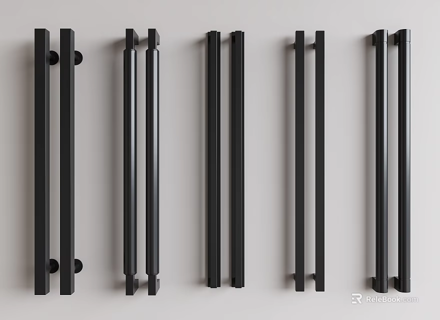 Black Metal Cabinet Handles With Different Modern Designs For Furniture 3d model 