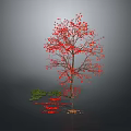 Vibrant Red Leaf Tree With Small Green Plants And Fallen Red Leaves 3d model