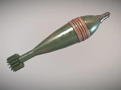 Green Cylindrical Military Weapon With Metal Body Copper Bands And Fins 3d model Green Cylindrical Military Weapon With Metal Body Copper Bands And Fins 3d model