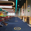 Modern Billiard Room Interior With Neon Lights Billiard Tables And Comfortable Seats