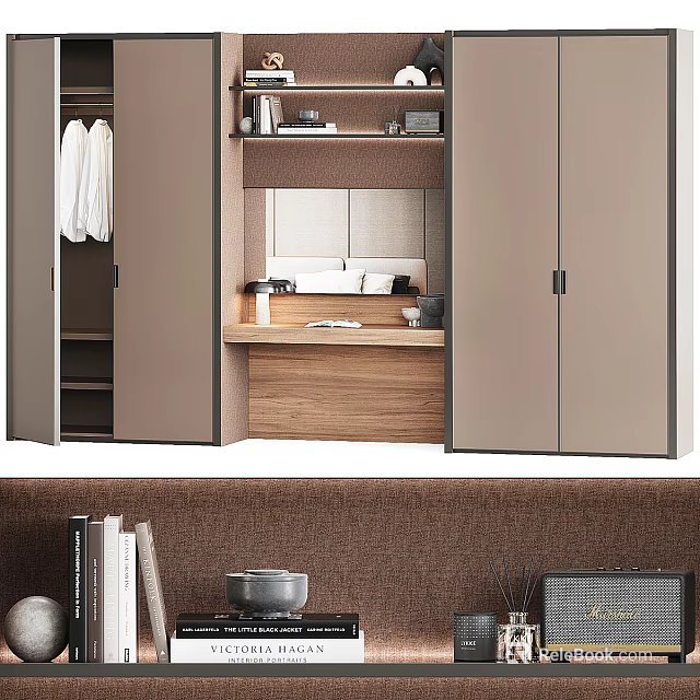 Modern Wardrobe Design With Open Hanging Space Mirror And Storage Compartments 3d model