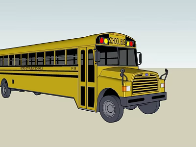 Efficient Yellow School Bus With Flashing Warning Lights For Safe Student Transportation 3d model