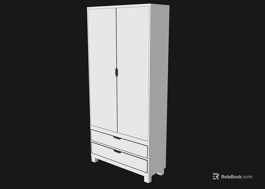 Modern White Double Door Wardrobe With Drawers And Simple Design 3d model 