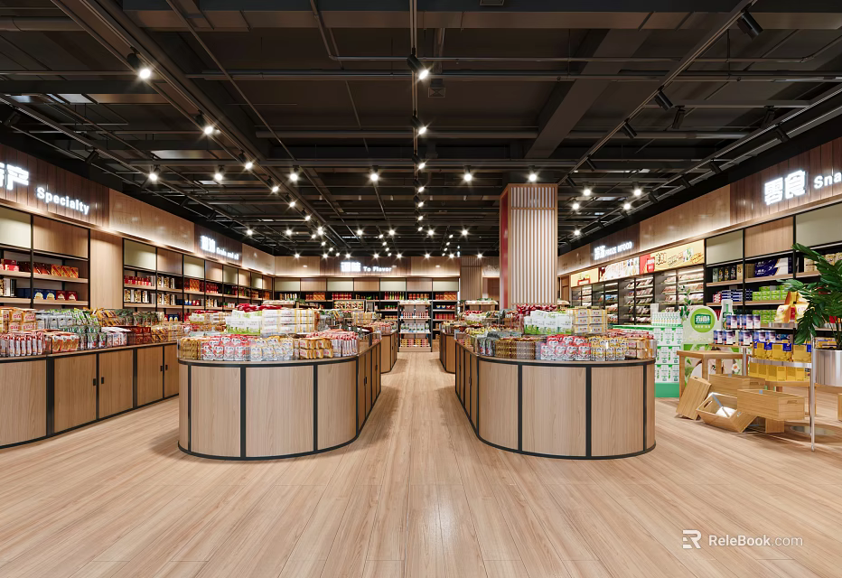 Modern Supermarket Interior With Product Displays And Layout 3d model