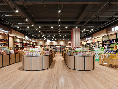 Modern Supermarket Interior With Product Displays And Layout 3d model