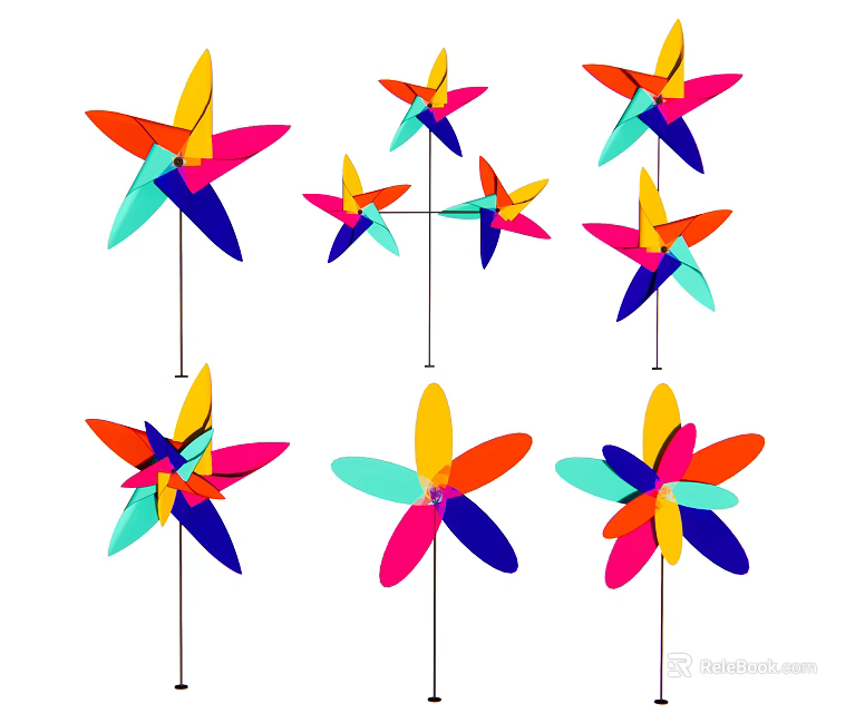 Colorful Pinwheels For Outdoor Decoration In Various Bright Colors 3d model 