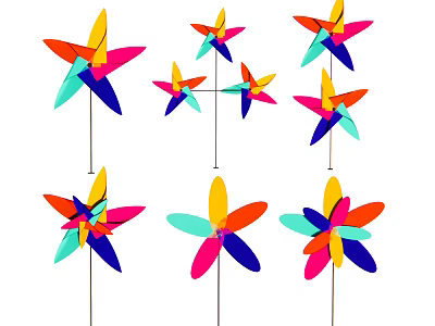Colorful Pinwheels For Outdoor Decoration In Various Bright Colors 3d model