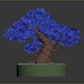 Blue Decorative Tree with Brown Twisted Trunk and Green Grass on Circular Base