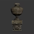 Round Stone Vase On Intricate Carved Base With Scroll Floral Patterns 3d model
