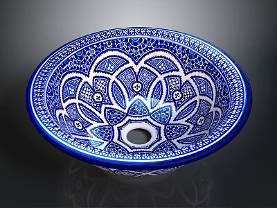 Sculpture Carving Ceramic Washbasin With Blue And White Intricate Floral Patterns 3d model
