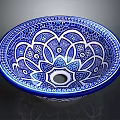 Sculpture Carving Ceramic Washbasin With Blue And White Intricate Floral Patterns