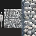Natural Stone Wall And Wood Texture Design With Wire Mesh Containing Stones