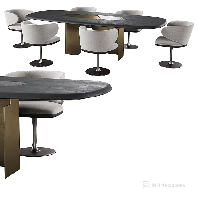 Modern Dining Table With Sleek Design And Comfortable Gray Cushioned Chairs 3d model 