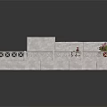 Traditional Square Building Structure with Water Pool Stone Walls Steps and Flower Pot