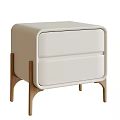 Modern Beige Bedside Table With Two Drawers And Wooden Legs Clean Design