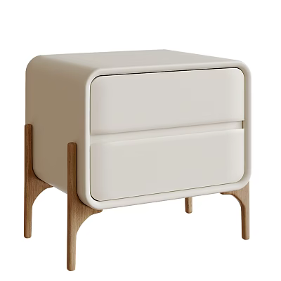 Modern Beige Bedside Table With Two Drawers And Wooden Legs Clean Design 3d model