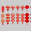 Traditional Red Lanterns With Various Decorative Styles And Chinese Cultural Elements 3d model