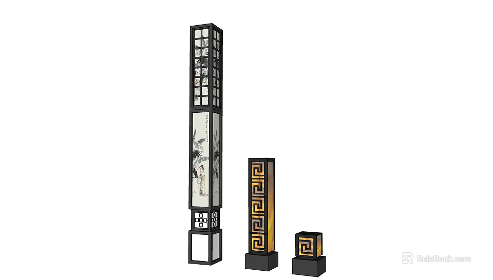 Traditional Chinese Style Outdoor Lights With Various Sizes And Decorative Patterns 3d model